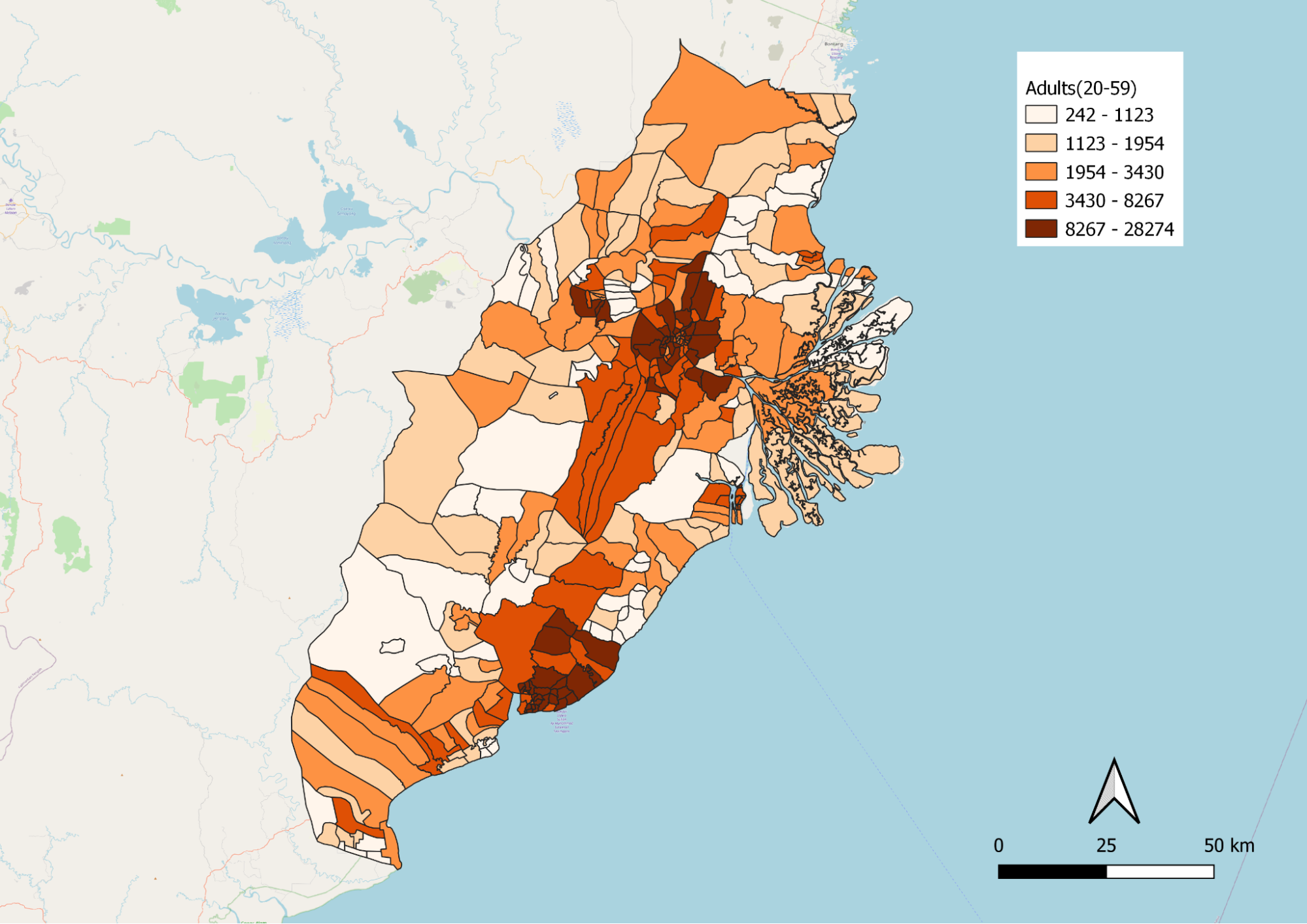 Distribution of adults aged 20 to 59